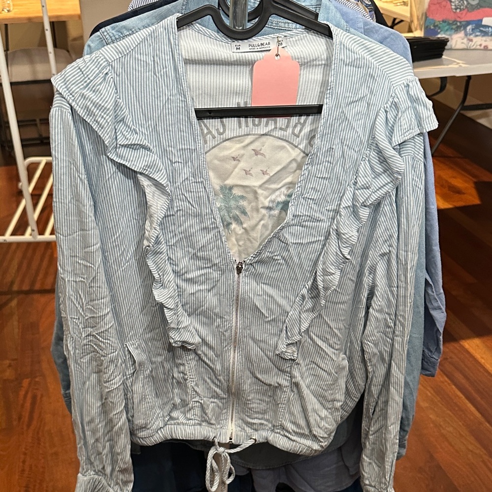 Pull&Bear Light Blue Striped Bomber Jacket